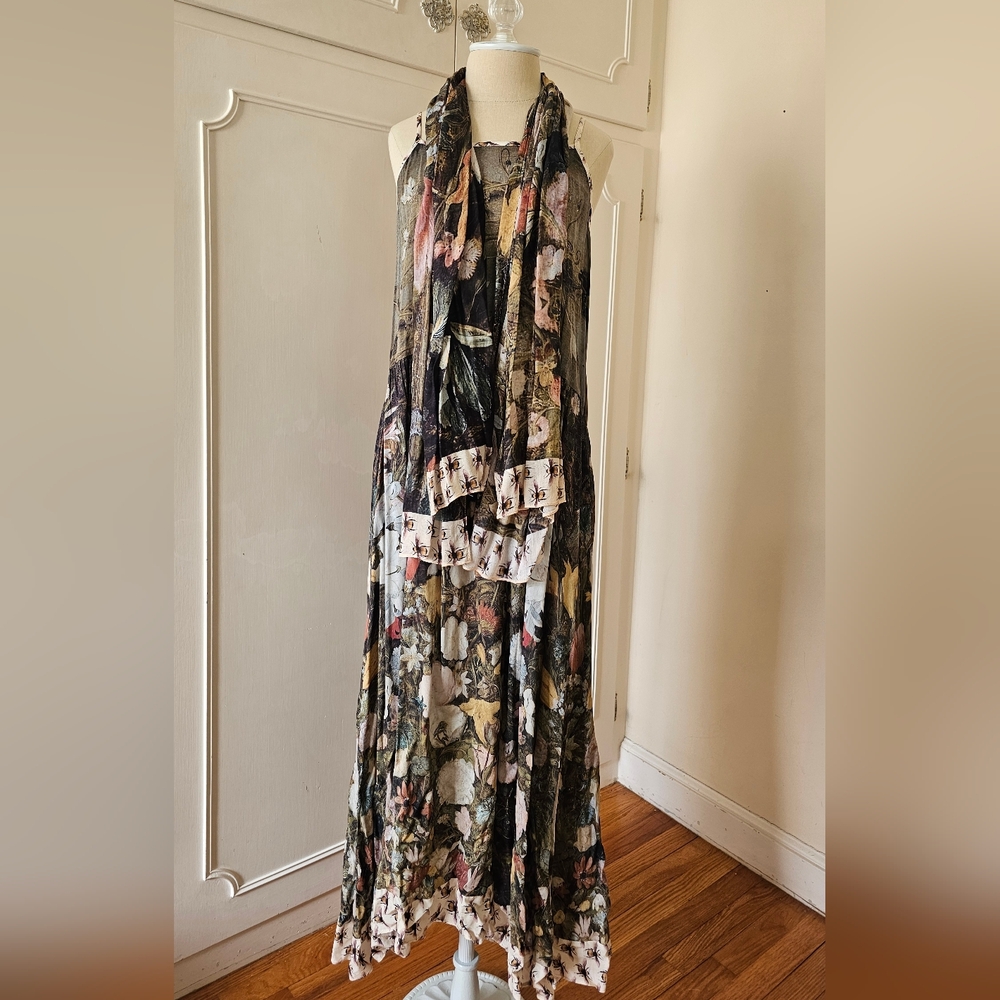 Market of Stars I Dream in Flowers Bohéme Slip Dress and Scarf Size S/M - Picture 6 of 16